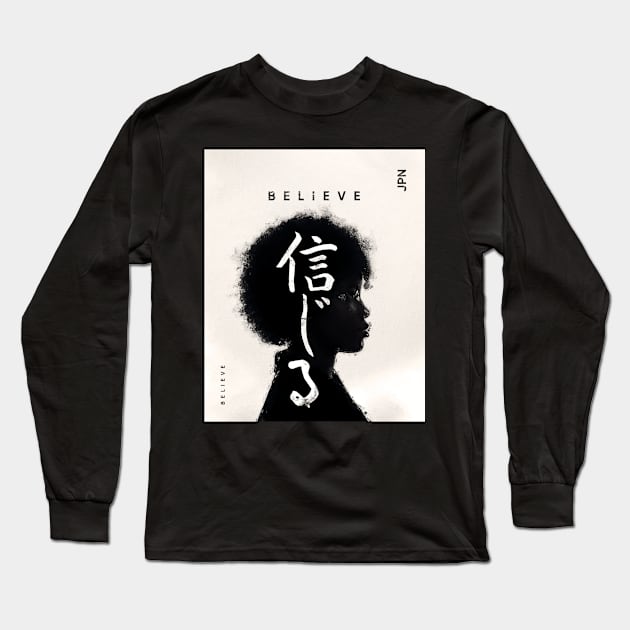 Japanese Aesthetic Graphic - Tokyo Japan Digital Paint Art - Believe Long Sleeve T-Shirt by Adamita